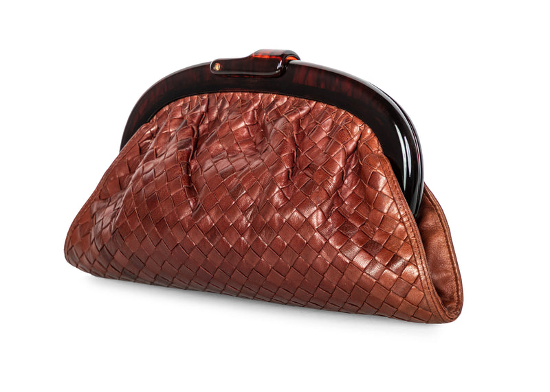 Bottega Veneta Burgundy Intrecciato Leather Clutch, 1980s