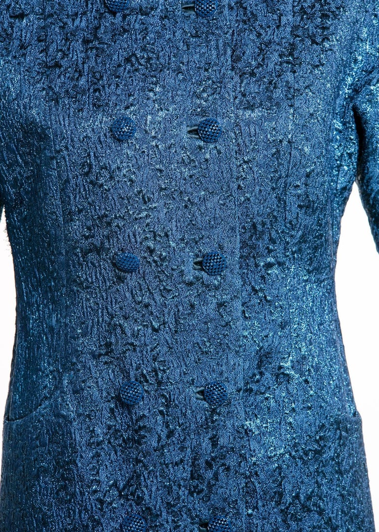 Balenciaga Edition Couture Sapphire Blue Matelassé Princess Seam Evening Coat