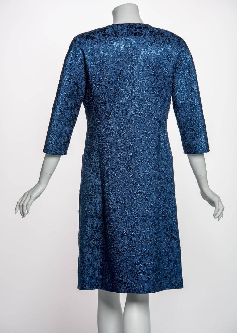 Balenciaga Edition Couture Sapphire Blue Matelassé Princess Seam Evening Coat