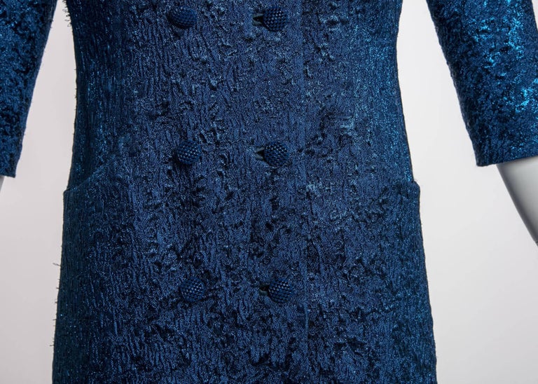 Balenciaga Edition Couture Sapphire Blue Matelassé Princess Seam Evening Coat