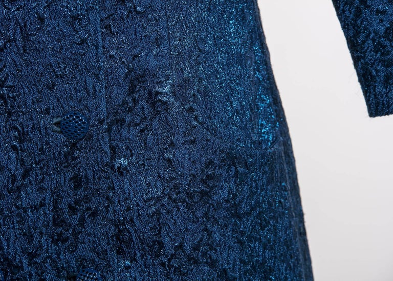 Balenciaga Edition Couture Sapphire Blue Matelassé Princess Seam Evening Coat