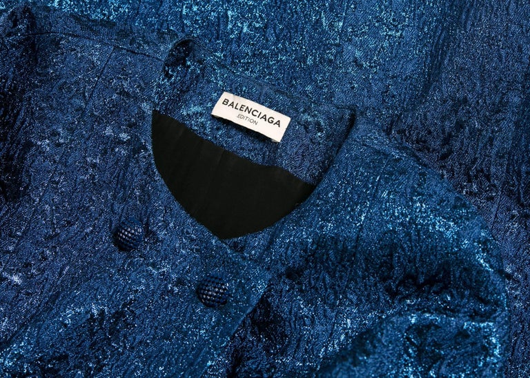 Balenciaga Edition Couture Sapphire Blue Matelassé Princess Seam Evening Coat