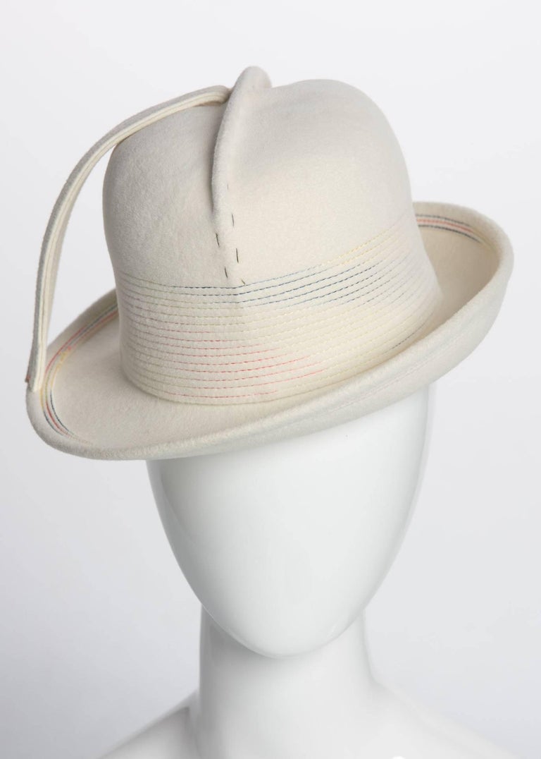 1960s Yves Saint Laurent YSL Sculpted Ivory Felt Fedora Hat