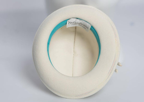 1960s Yves Saint Laurent YSL Sculpted Ivory Felt Fedora Hat