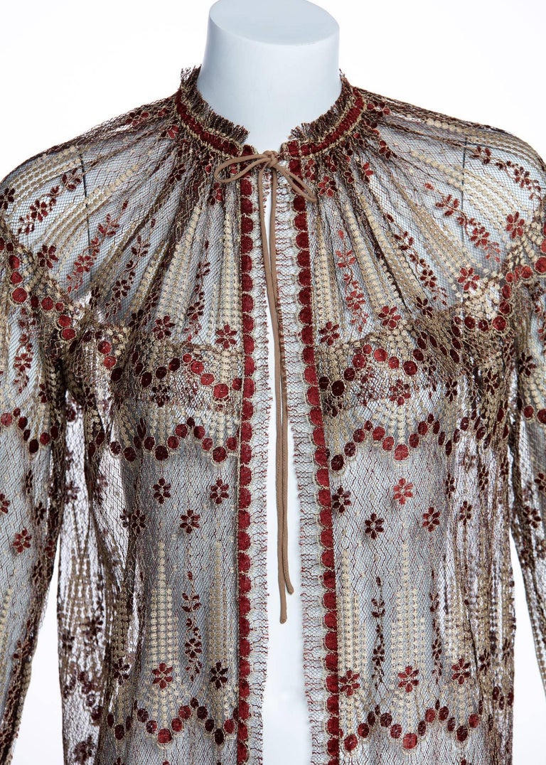 1970s Janice Wainwright Metallic Embroidered Lace Jacket