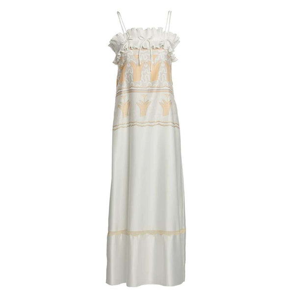 1970s Zandra Rhodes Silky Satin Screen Print Pleats & Bows Lingerie Slip Dress