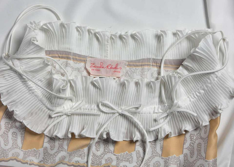 1970s Zandra Rhodes Silky Satin Screen Print Pleats & Bows Lingerie Slip Dress