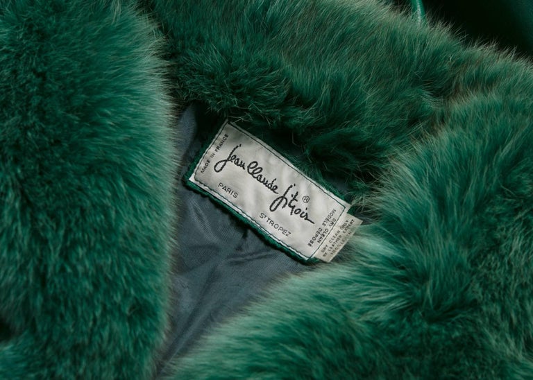 1980s Jean Claude Jitrois Jewel Green Leather Dolman Sleeve Fox Fur Trimmed Coat