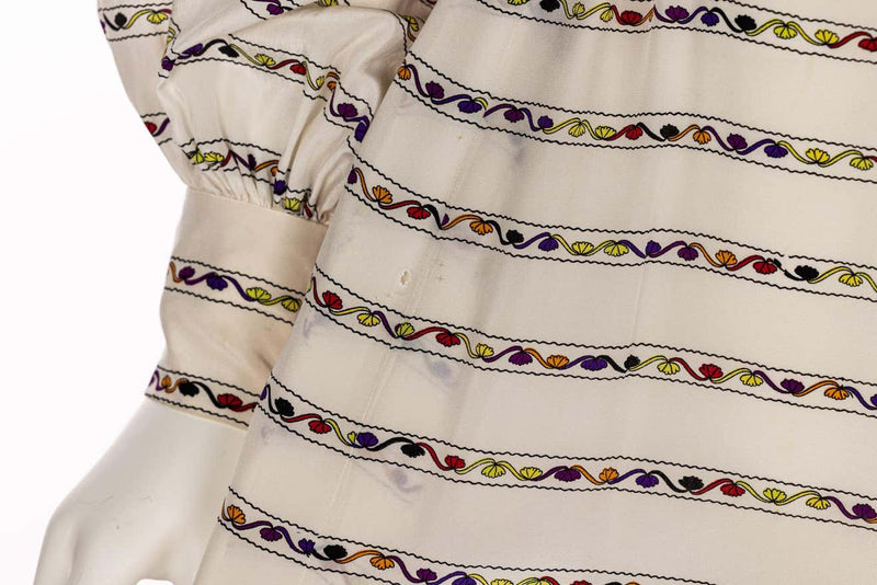 Ronald Amey Couture Beautiful printed Elaborate Buttons Maxi Dress, 1970s