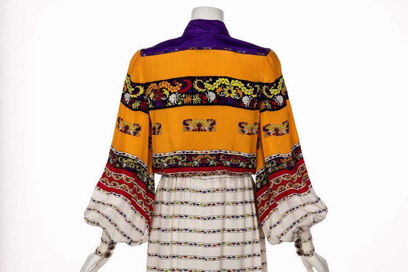 Ronald Amey Couture Beautiful printed Elaborate Buttons Maxi Dress, 1970s