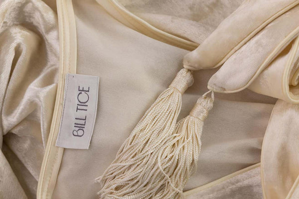 Bill Tice Cream Velvet Feather Trim Caftan Robe 1970s
