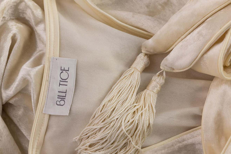 Bill Tice Cream Velvet Feather Trim Caftan Robe 1970s