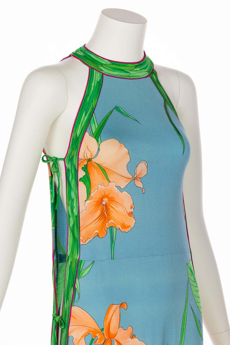 Vintage Leonard Paris Floral Print Open Side Silk Jersey Dress, 1970s