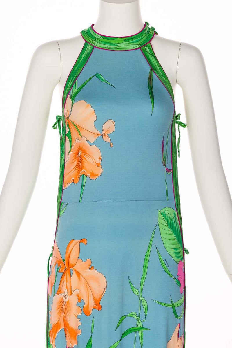 Vintage Leonard Paris Floral Print Open Side Silk Jersey Dress, 1970s