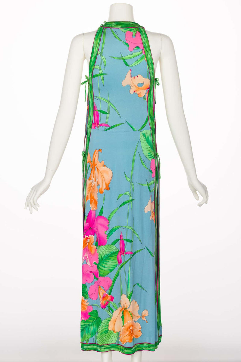 Vintage Leonard Paris Floral Print Open Side Silk Jersey Dress, 1970s