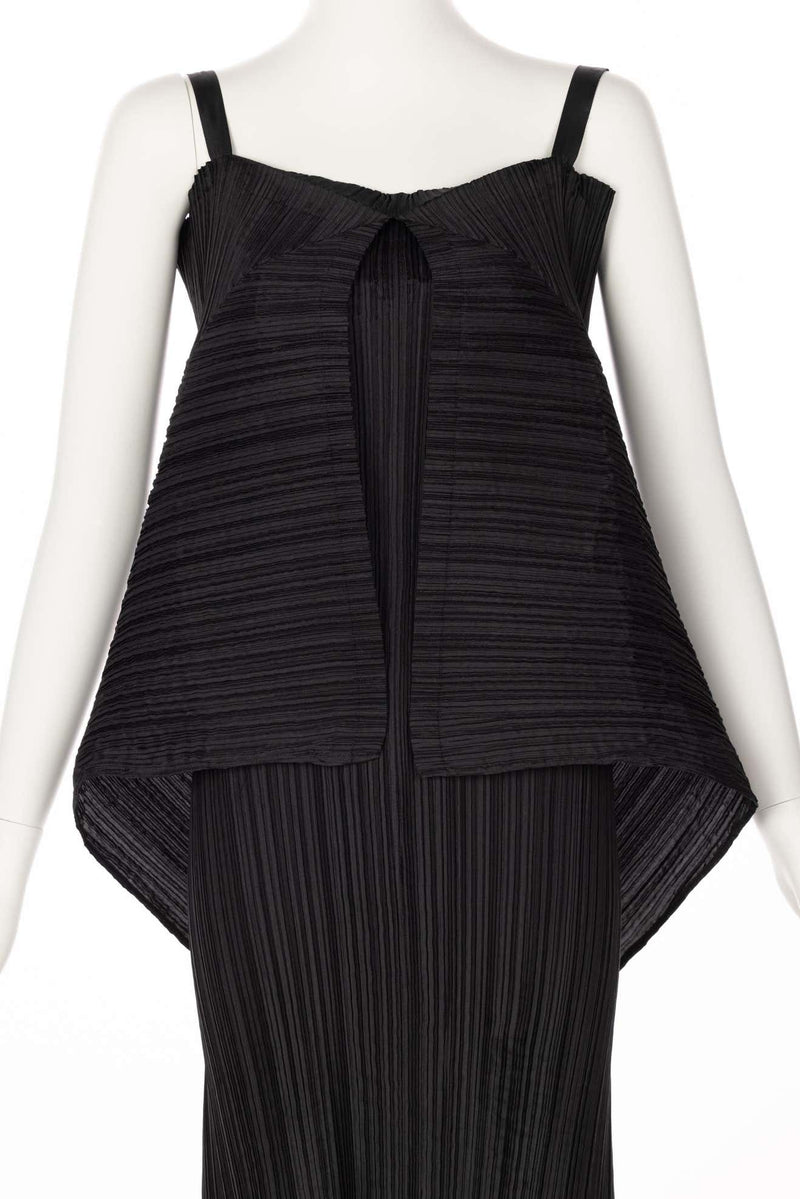 Issey Miyake Black Pleated Sculptural Sleeveless Maxi Dress, 1990s