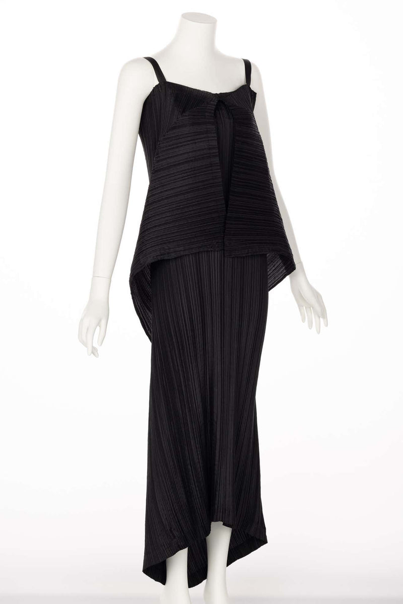 Issey Miyake Black Pleated Sculptural Sleeveless Maxi Dress, 1990s