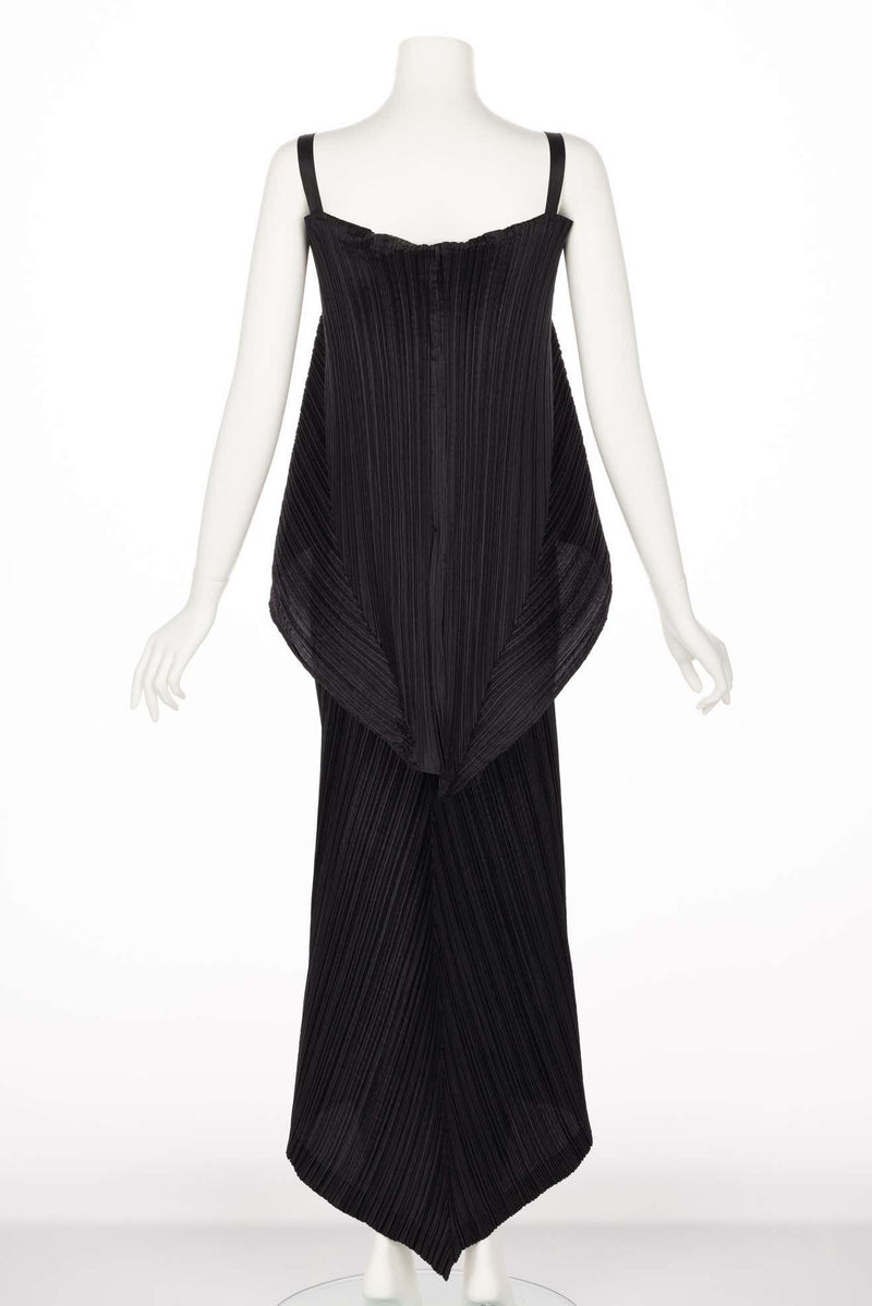 Issey Miyake Black Pleated Sculptural Sleeveless Maxi Dress, 1990s