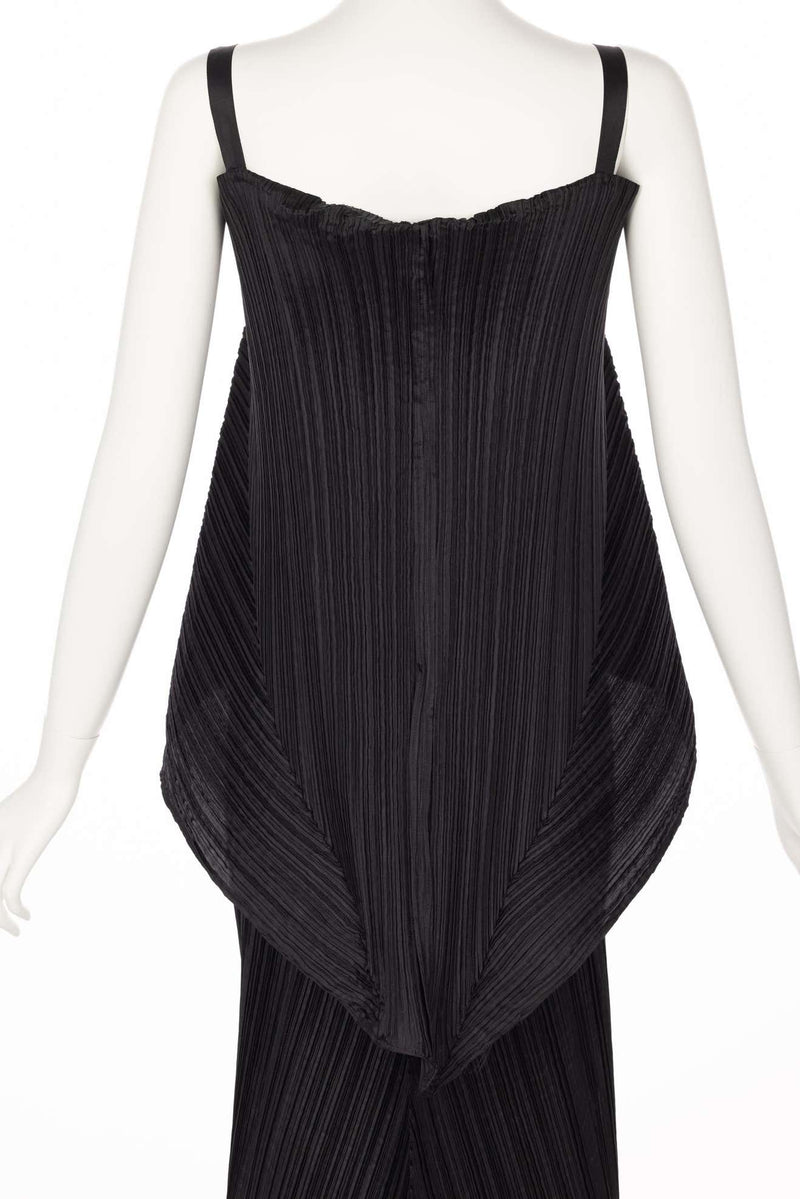 Issey Miyake Black Pleated Sculptural Sleeveless Maxi Dress, 1990s