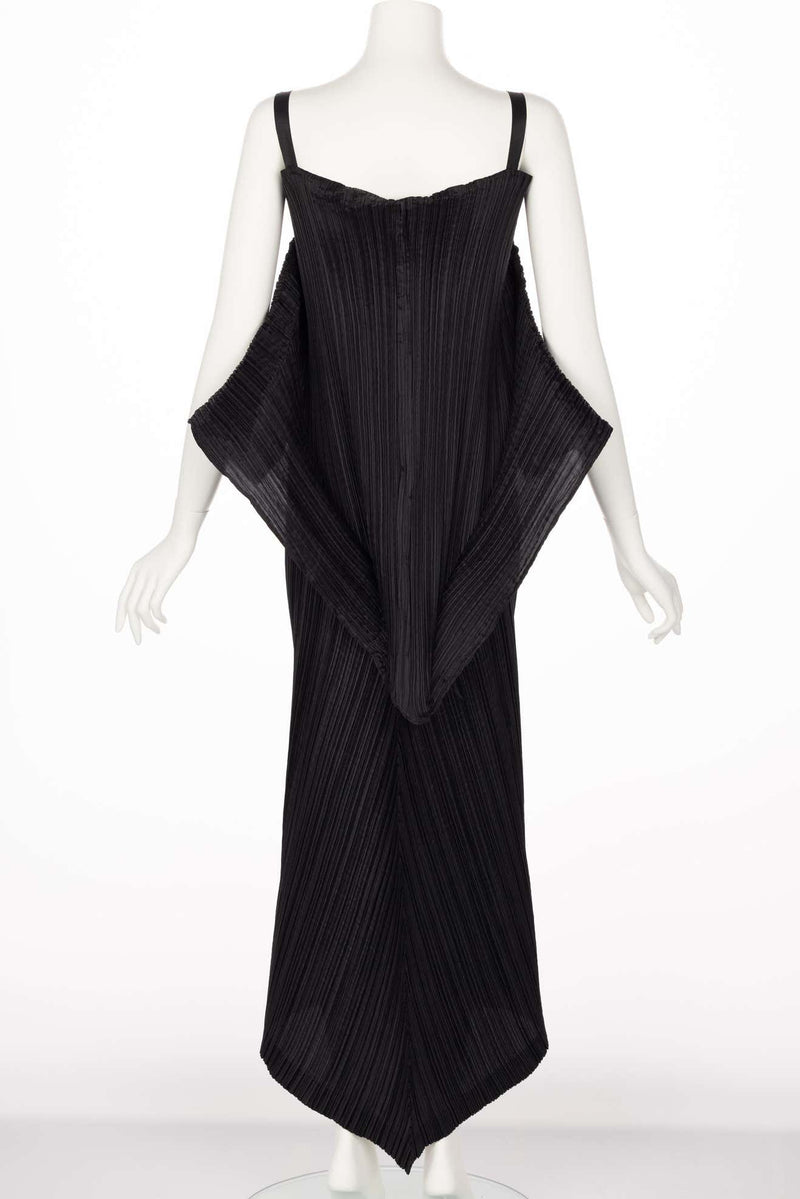 Issey Miyake Black Pleated Sculptural Sleeveless Maxi Dress, 1990s