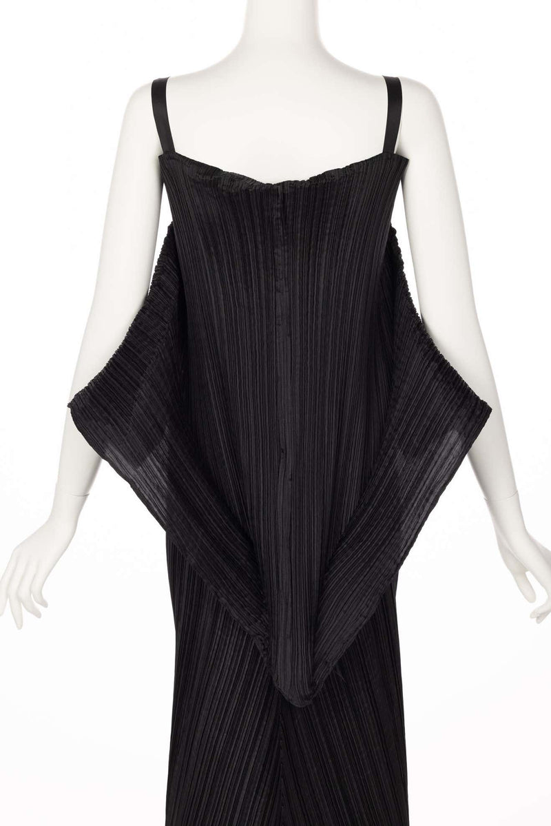 Issey Miyake Black Pleated Sculptural Sleeveless Maxi Dress, 1990s
