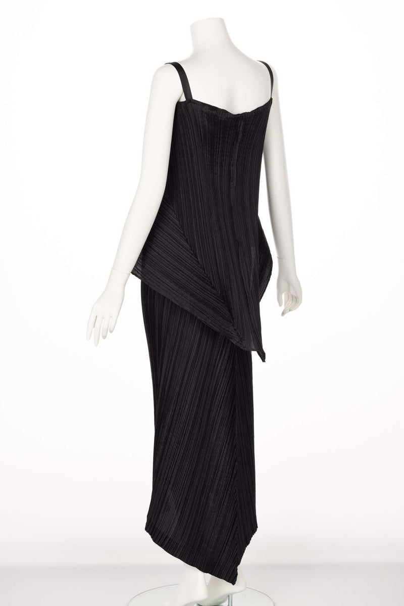 Issey Miyake Black Pleated Sculptural Sleeveless Maxi Dress, 1990s