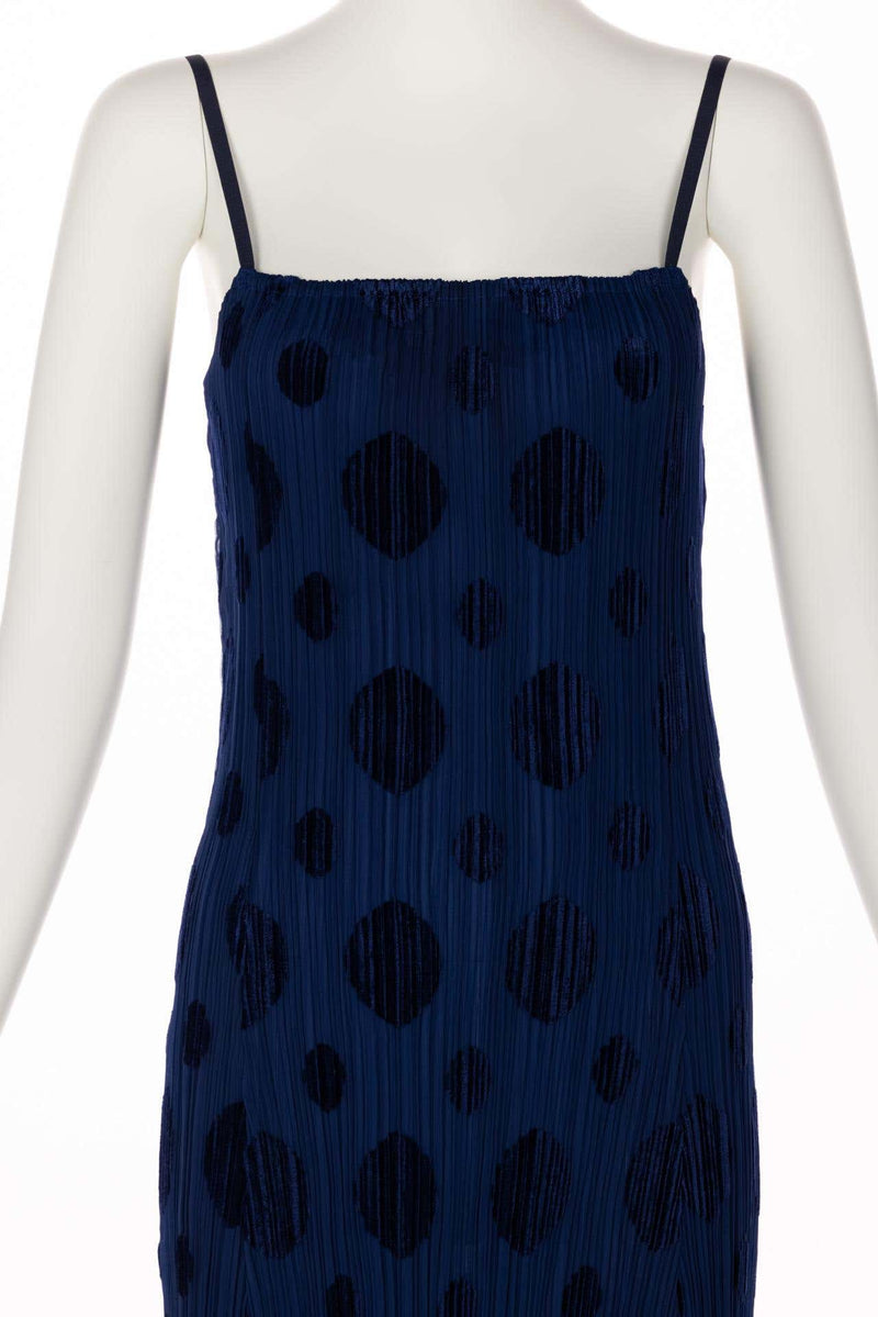 Issey Miyake Pleated Blue Polka Dot Dress & Jacket Set