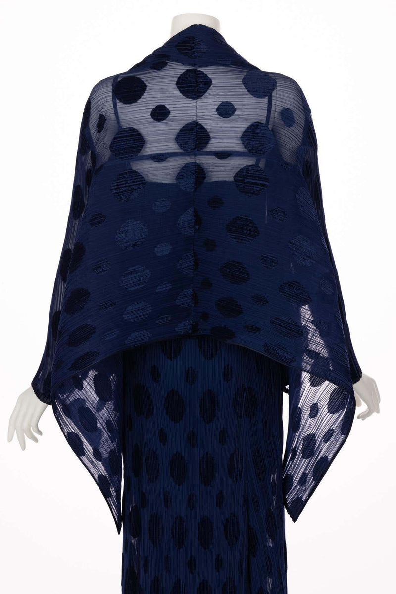 Issey Miyake Pleated Blue Polka Dot Dress & Jacket Set