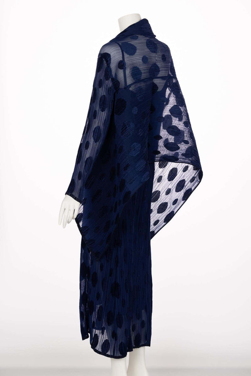 Issey Miyake Pleated Blue Polka Dot Dress & Jacket Set