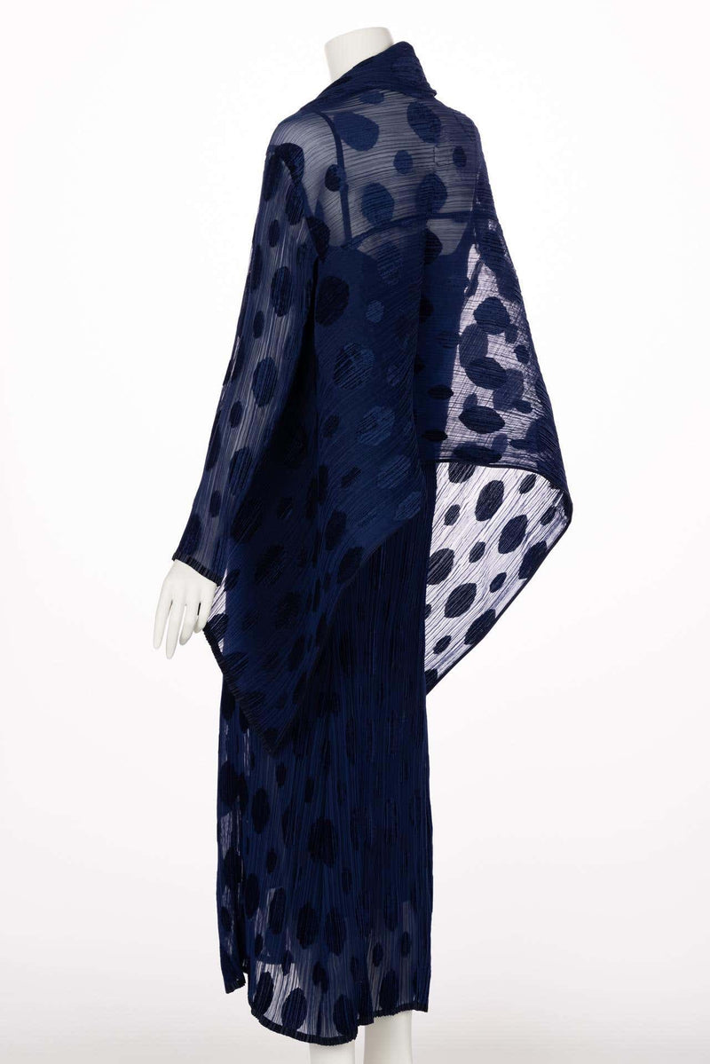 Issey Miyake Pleated Blue Polka Dot Dress & Jacket Set