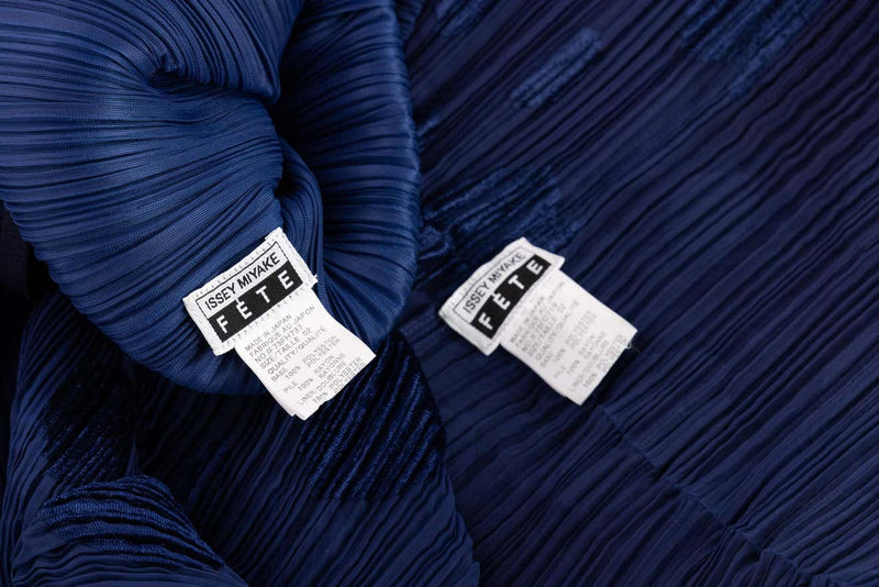 Issey Miyake Pleated Blue Polka Dot Dress & Jacket Set