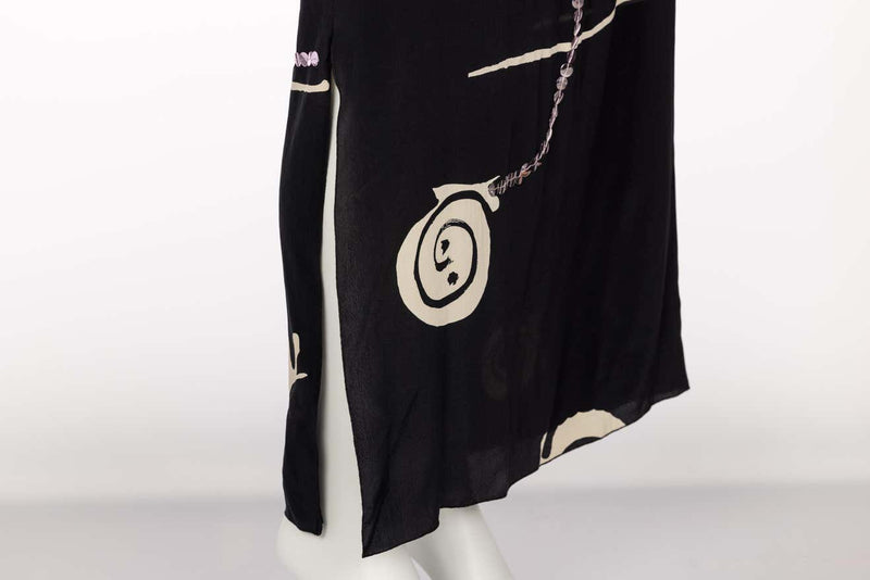 Michael Vollbracht Black Silk Sequin Print Maxi Dress, 1980s