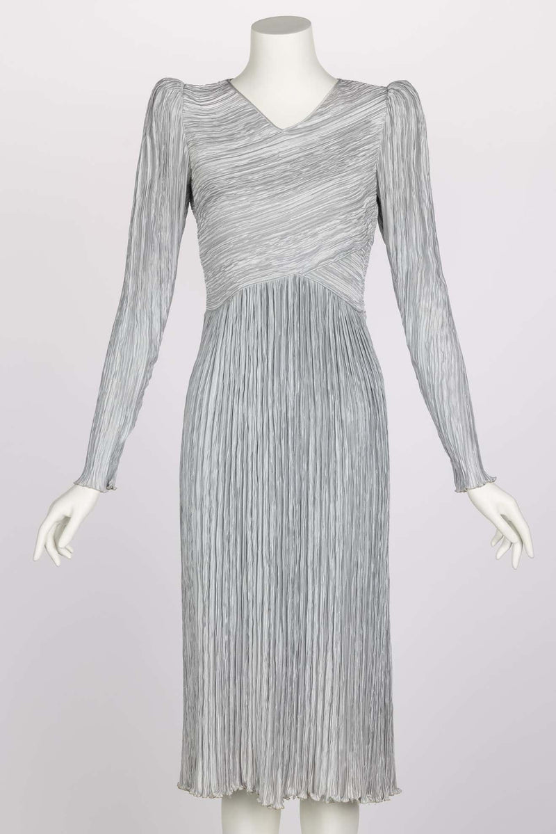 Vintage Mary Mcfadden Silver Gray Pleated Dress