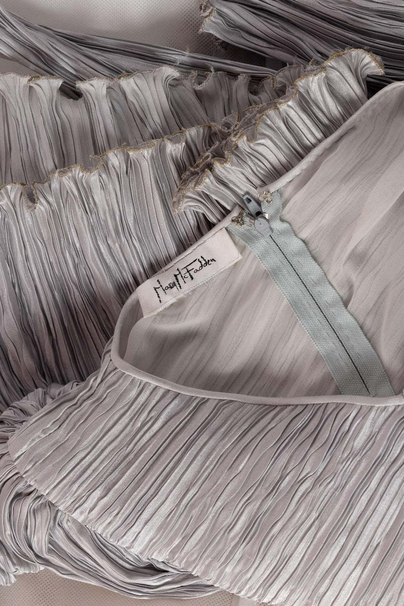 Vintage Mary Mcfadden Silver Gray Pleated Dress