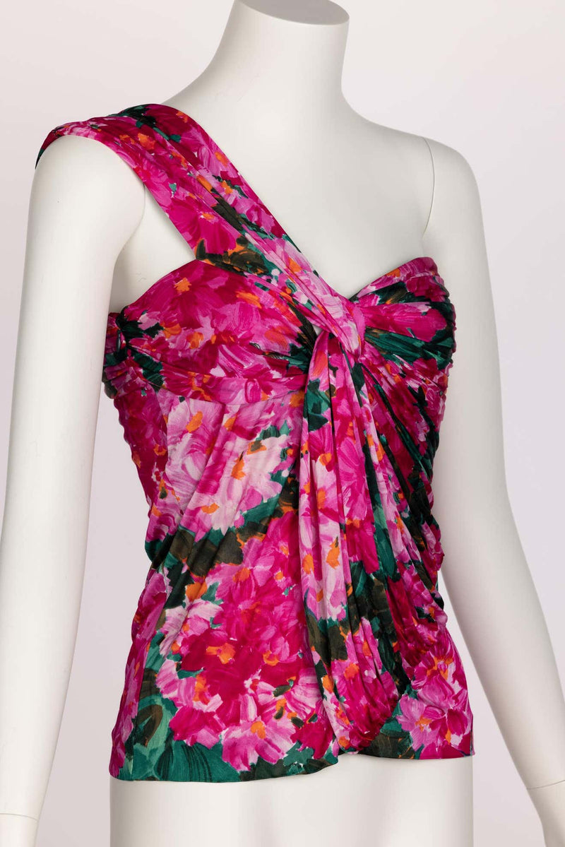 Balenciaga Nicolas Ghesquière Floral Silk One Shoulder Top Spring 2008