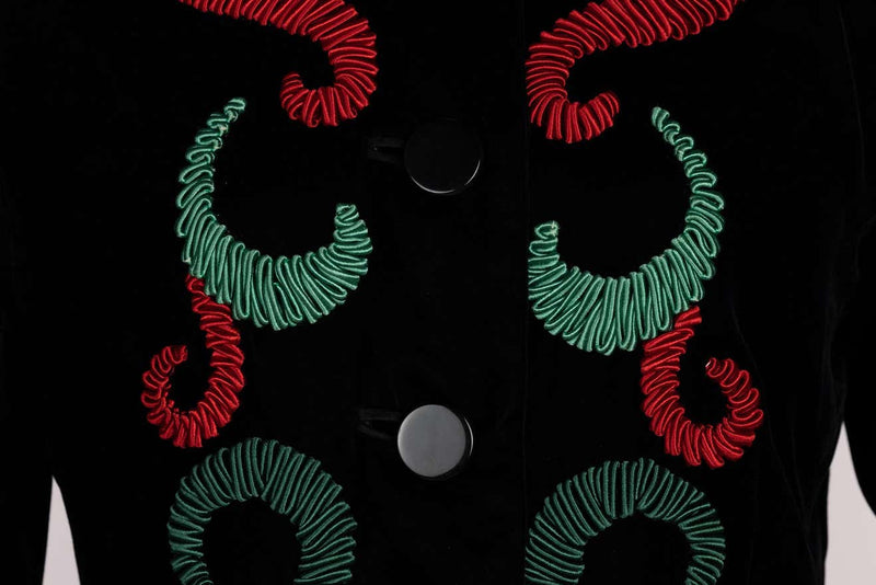 Yves Saint Laurent Runway Velvet Red & Green Embroidered Jacket, 1989