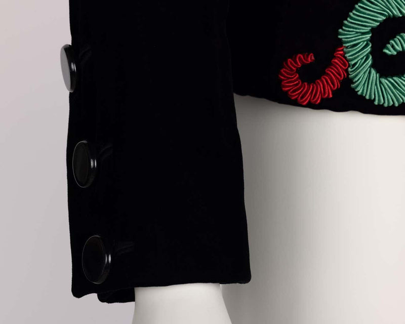 Yves Saint Laurent Runway Velvet Red & Green Embroidered Jacket, 1989