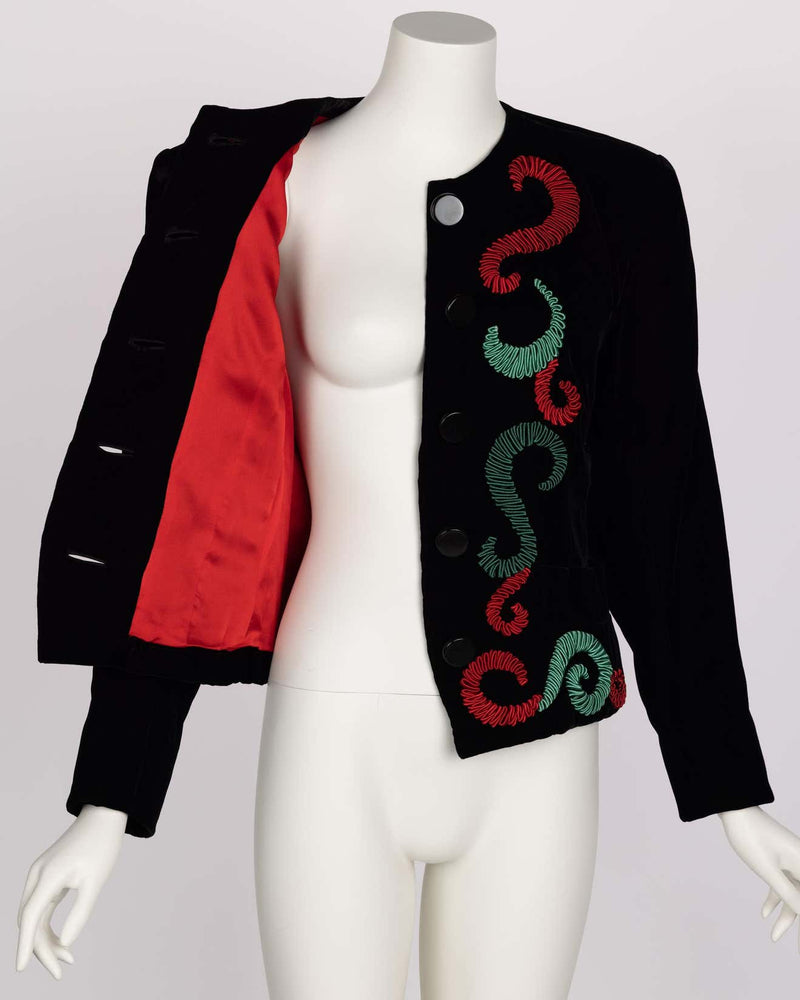 Yves Saint Laurent Runway Velvet Red & Green Embroidered
