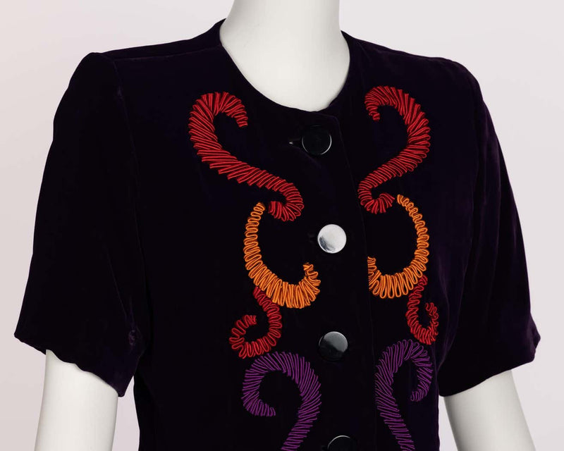 Yves Saint Laurent Runway Purple Velvet Embroidered Jacket YSL, 1989