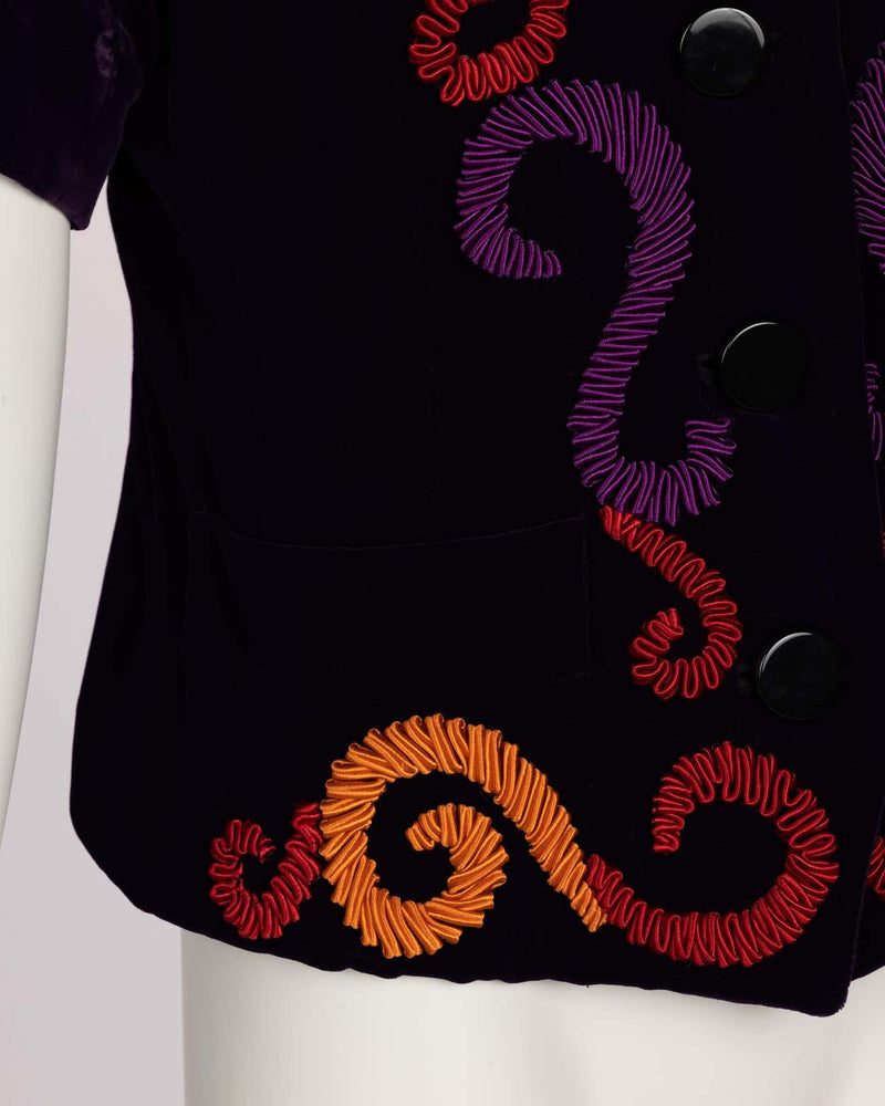 Yves Saint Laurent Runway Purple Velvet Embroidered Jacket YSL, 1989