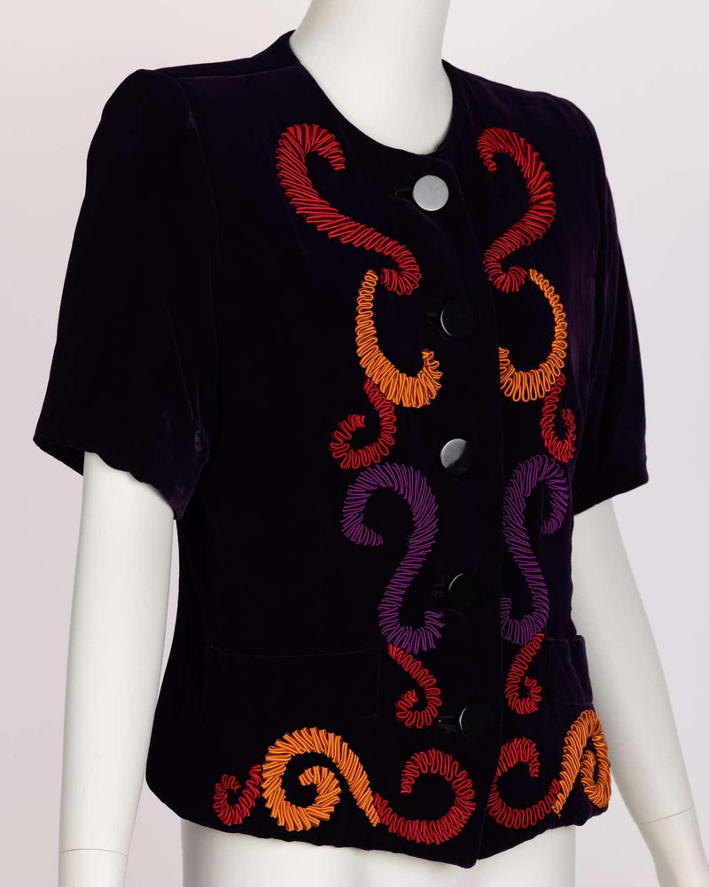 Yves Saint Laurent Runway Purple Velvet Embroidered Jacket YSL, 1989