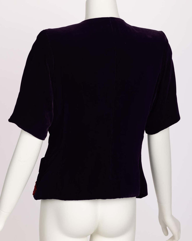 Yves Saint Laurent Runway Purple Velvet Embroidered Jacket YSL, 1989