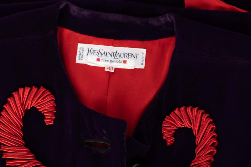 Yves Saint Laurent Runway Purple Velvet Embroidered Jacket YSL, 1989