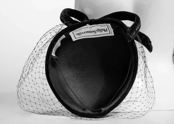 Philip Somerville Vintage Sculpted Little Black Velvet Veil Hat