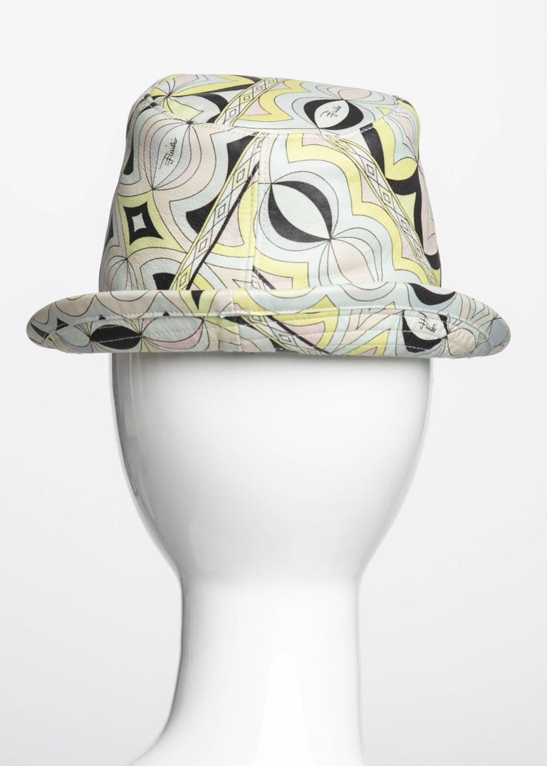 Emilio Pucci Sorbet Colors Printed Leather Fedora Hat