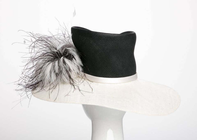 Philip Treacy London Sculptural Ivory Black Feather Bouquet Hat