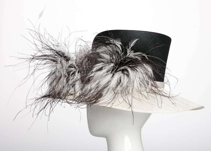 Philip Treacy London Sculptural Ivory Black Feather Bouquet Hat