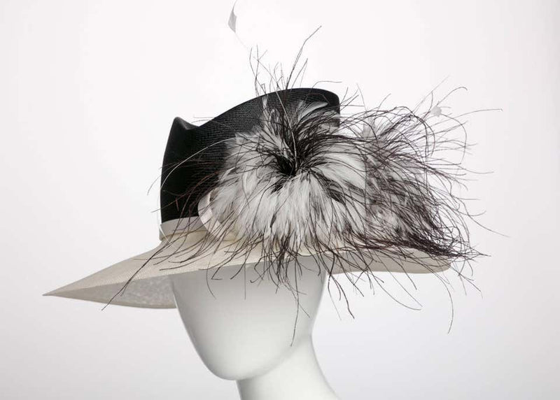 Philip Treacy London Sculptural Ivory Black Feather Bouquet Hat