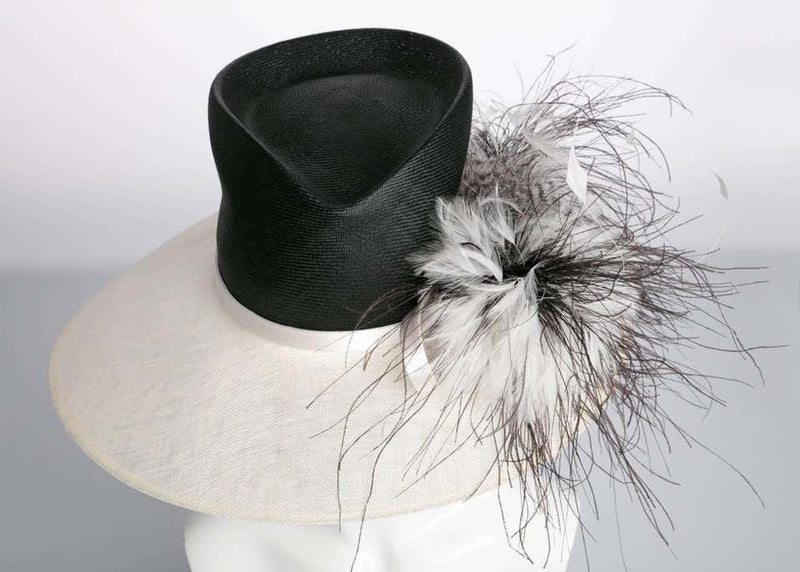 Philip Treacy London Sculptural Ivory Black Feather Bouquet Hat