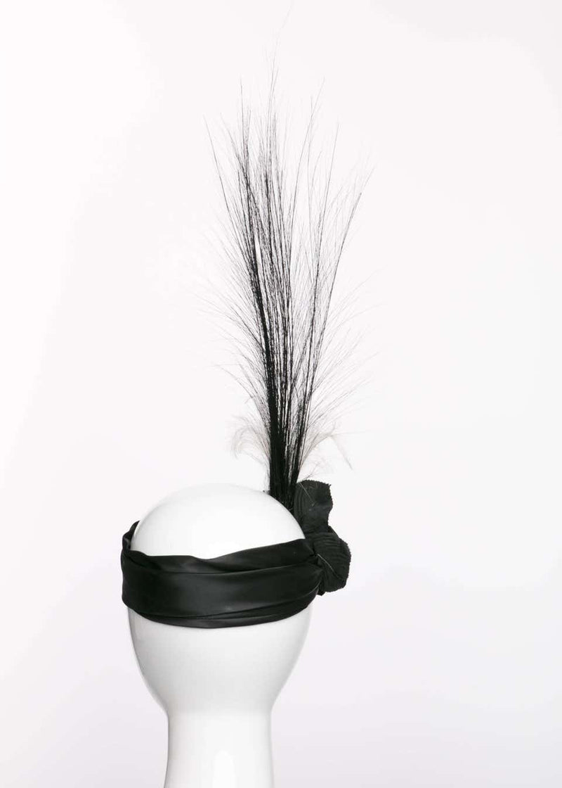 Black Satin Velvet Rose Flapper Feather Headband Headpiece by Unknown Designer
